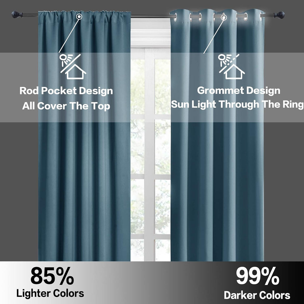 RYB HOME Blue Blackout Curtains for Living Room Thick & Durable Privacy Window Curtains Room