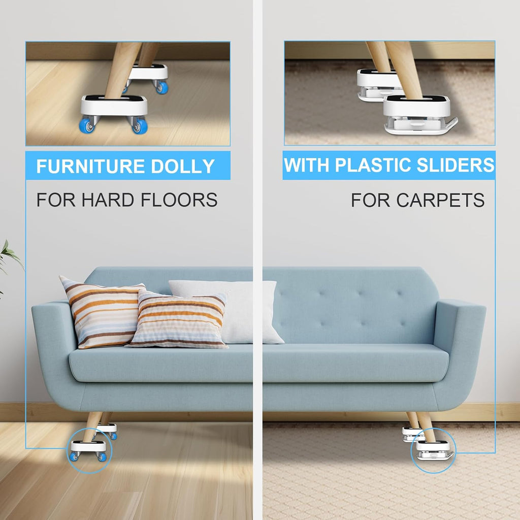New Upgraded Furniture Sliders for Hard Floors & Carpets, 2-in-1 Furniture Movers with Wheels