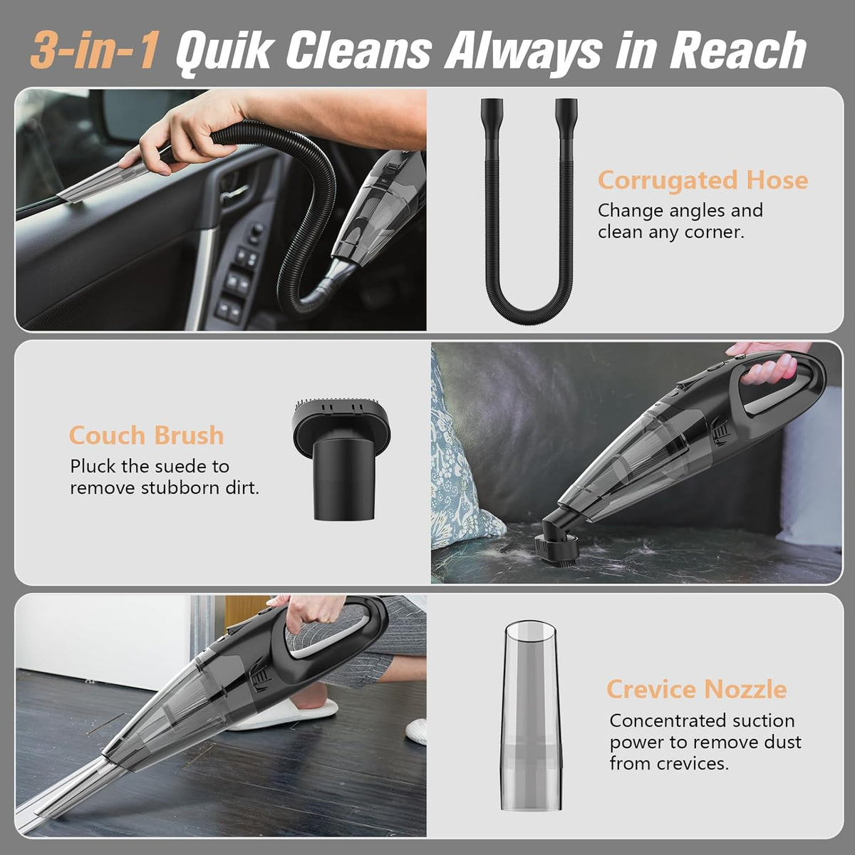 Handheld Vacuum Cordless Rechargeable with LED Light, Car Vacuum Portable Cordless, Hand Vacuum