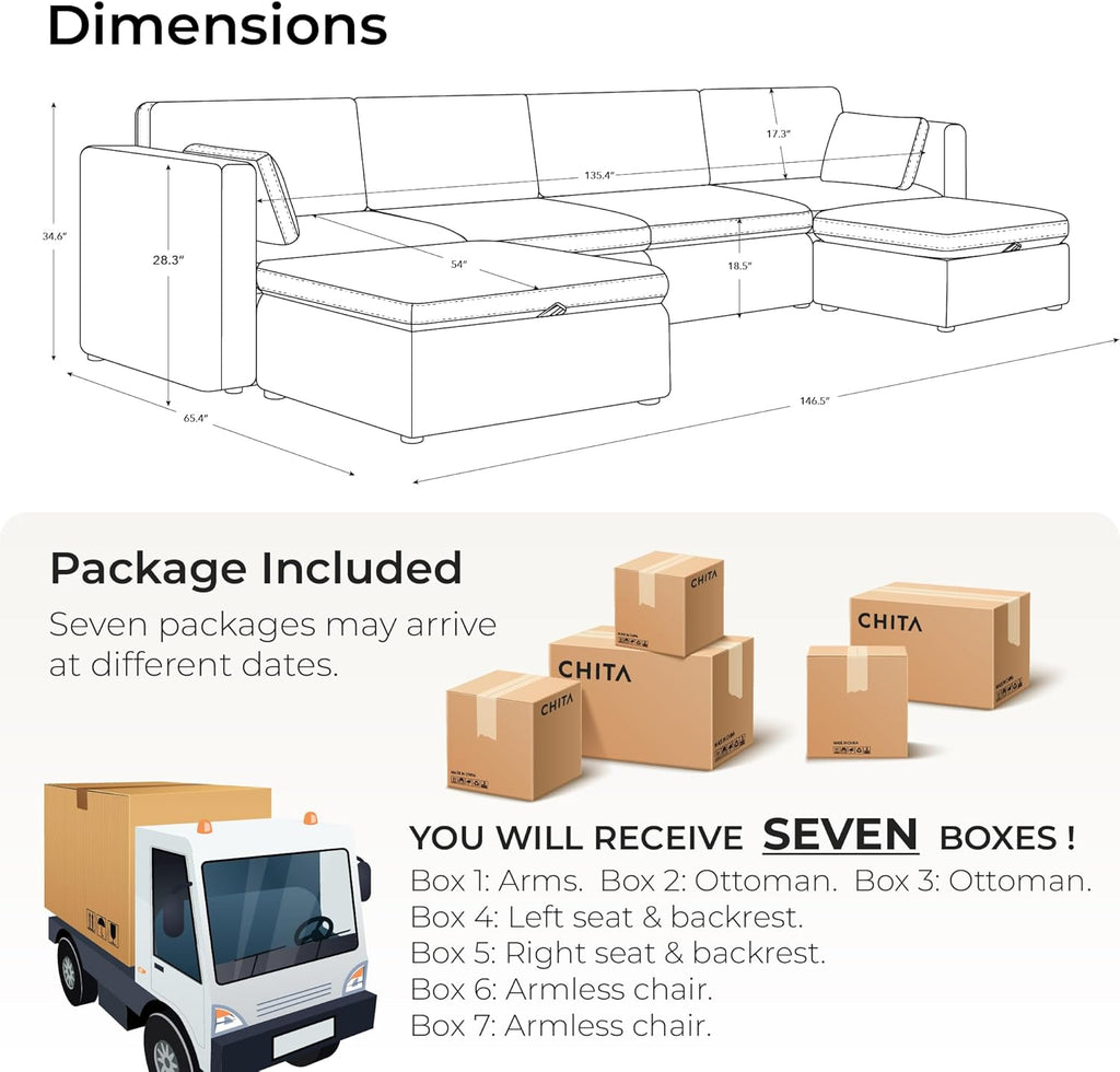 CHITA Oversized Modular Sectional Fabric Sofa Set, FSC Certified Extra Large U Shaped Couch