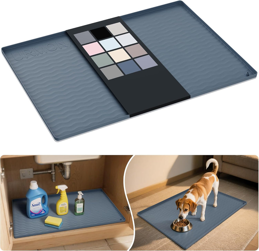 URMONA Waterproof Silicone Under Sink Mat 28'' x 22'' Shelf Liner for Kitchen and Bathroom, Cabinet