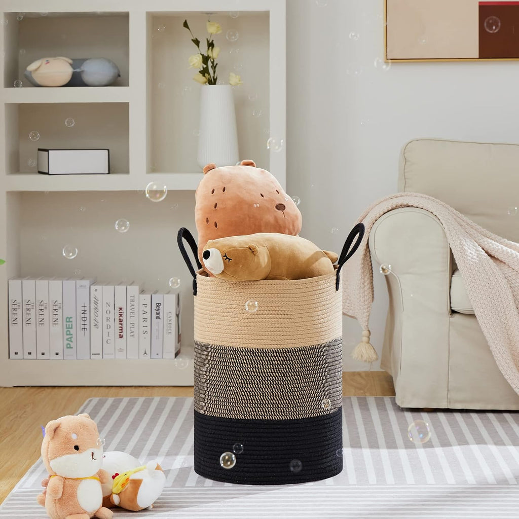 VIPOSCO Large Laundry Hamper, Tall Woven Rope Storage Basket for Blanket, Toys, Dirty Clothes in