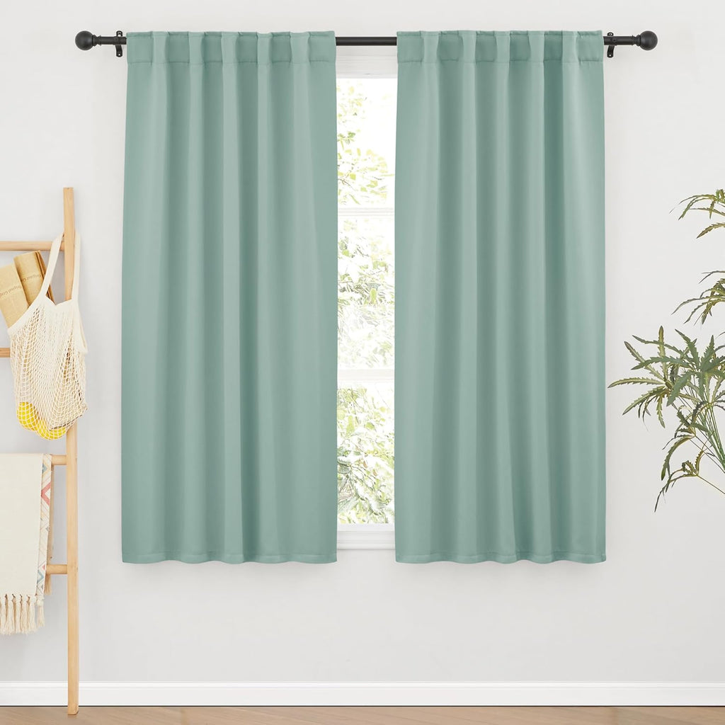 RYB HOME Aqua Blackout Curtains for Bedroom 63 inches Long - Thermal Insulated Curtains and Drapes