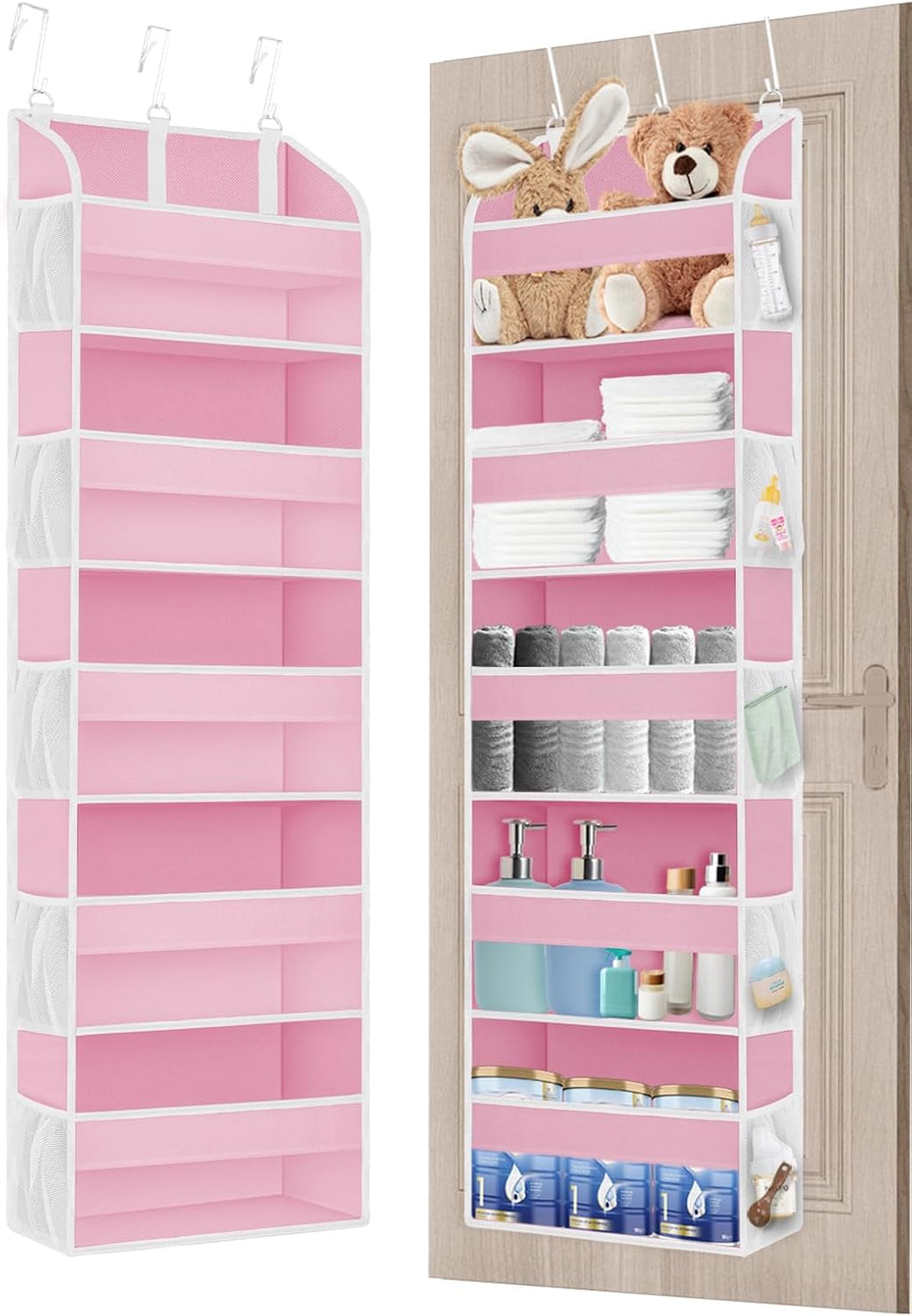 2 Pack Over The Door Storage Organizer with 5 Pockets 10 Mesh Pockets, 44 lbs Weight Capacity Door