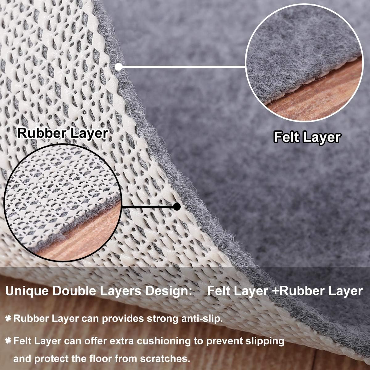Non Slip Rug Pad Grippers - 2.5x13, 1/8" Thick, (Felt + Rubber) Double Layers Area Carpet Mat Tap