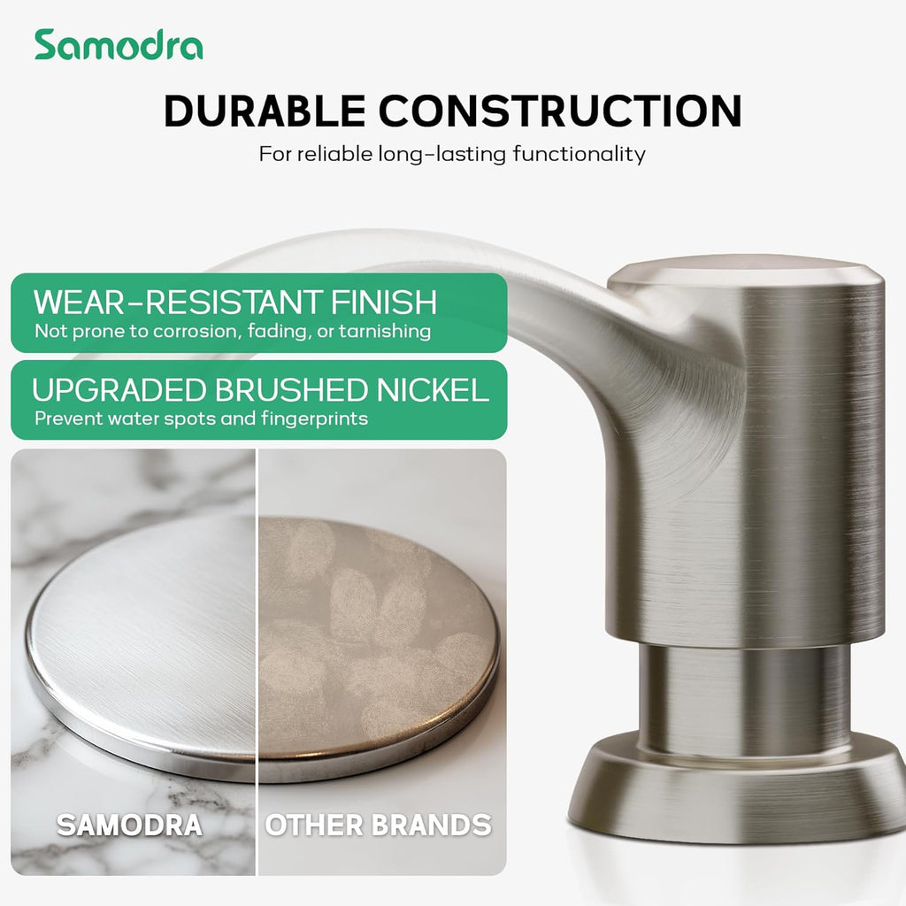SAMODRA Built-in Kitchen Sink Soap Dispenser with Extension Tube Kit - Brushed Nickel Finish