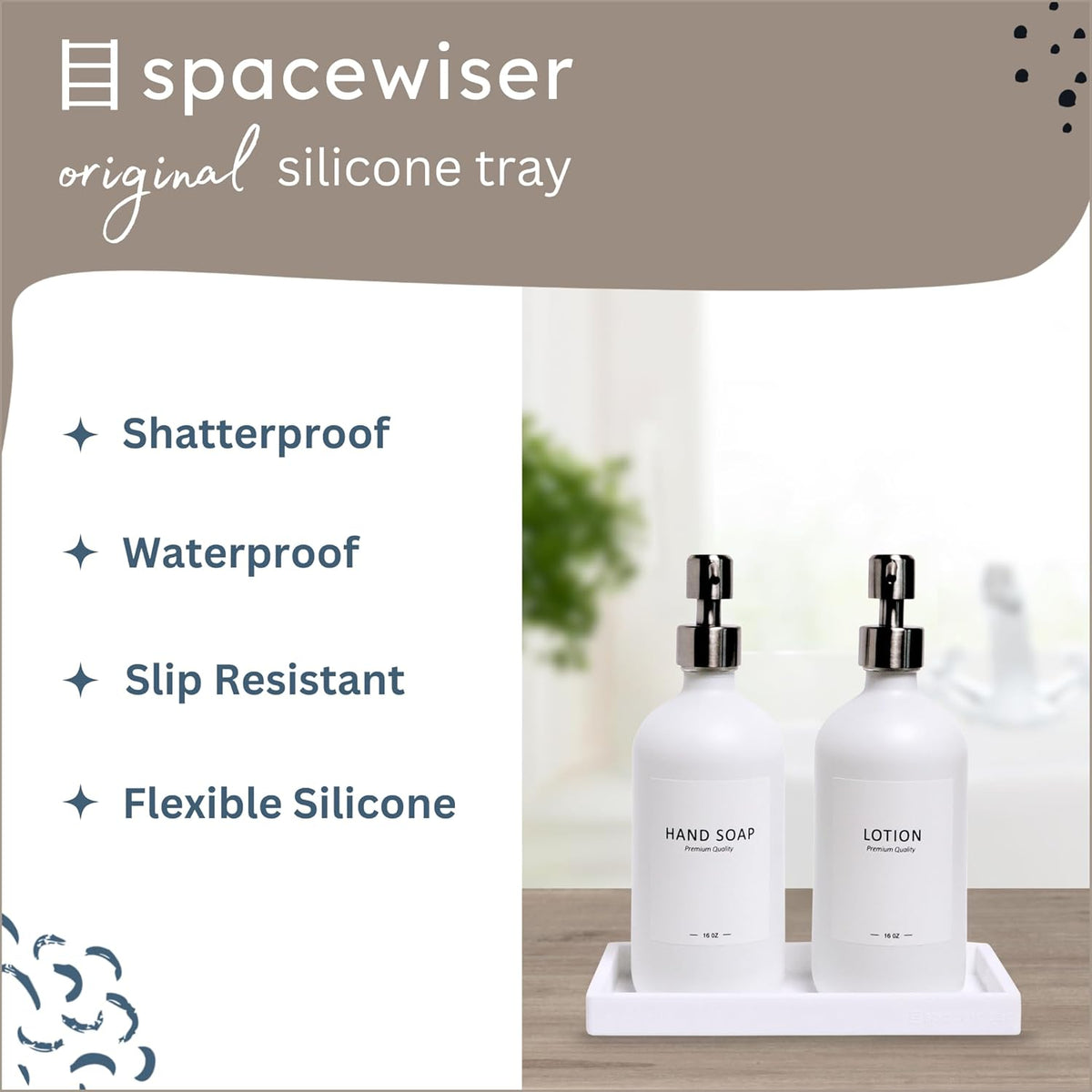 Countertop and Vanity Tray - Small 7.7” Silicone Tray for Soap Dispenser, Bathroom Trays, Dish Soap
