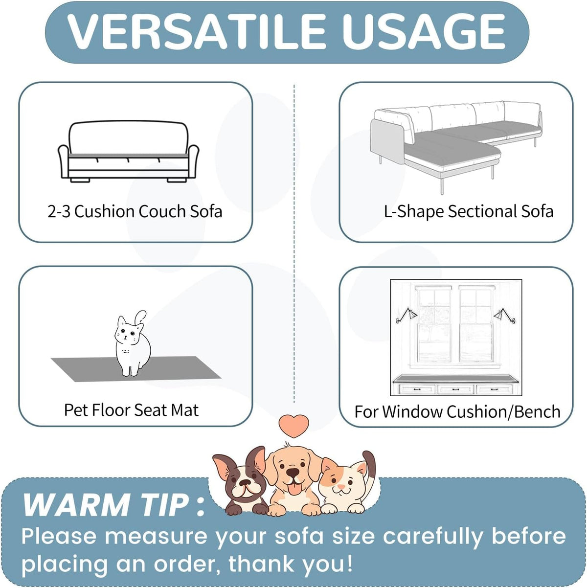 OTOB Dog Couch Covers for 3 Cushion Washable Non Slip Plush Pet Friendly Bed Mat Sofa Cover for