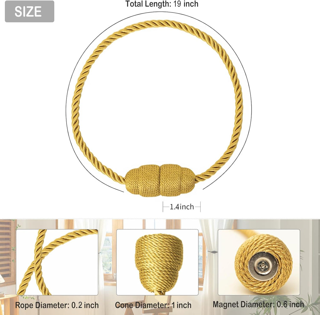 Magnetic Curtain Tiebacks Rope Curtain Tie Backs for Curtains 2 Pack Curtain Holders for Drapes