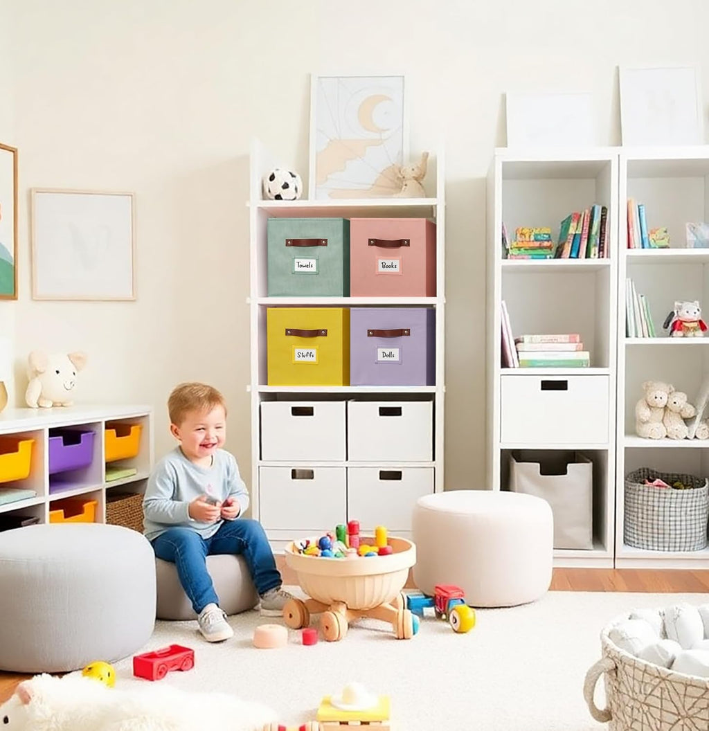 DECOMOMO Storage Cubes, 13x13x13 Storage Cube Bins with Labels, Fabric Organizer Bins (13" / 6pcs