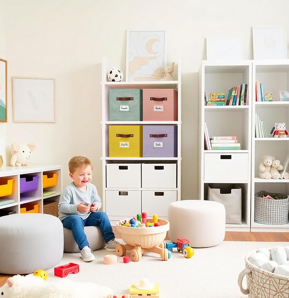 DECOMOMO Storage Cubes, 13x13x13 Storage Cube Bins with Labels, Fabric Organizer Bins (13" / 6pcs