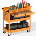 3 Tier Rolling Tool Cart on Wheels, Heavy Duty Service Cart Industrial Utility Cart with Drawer and