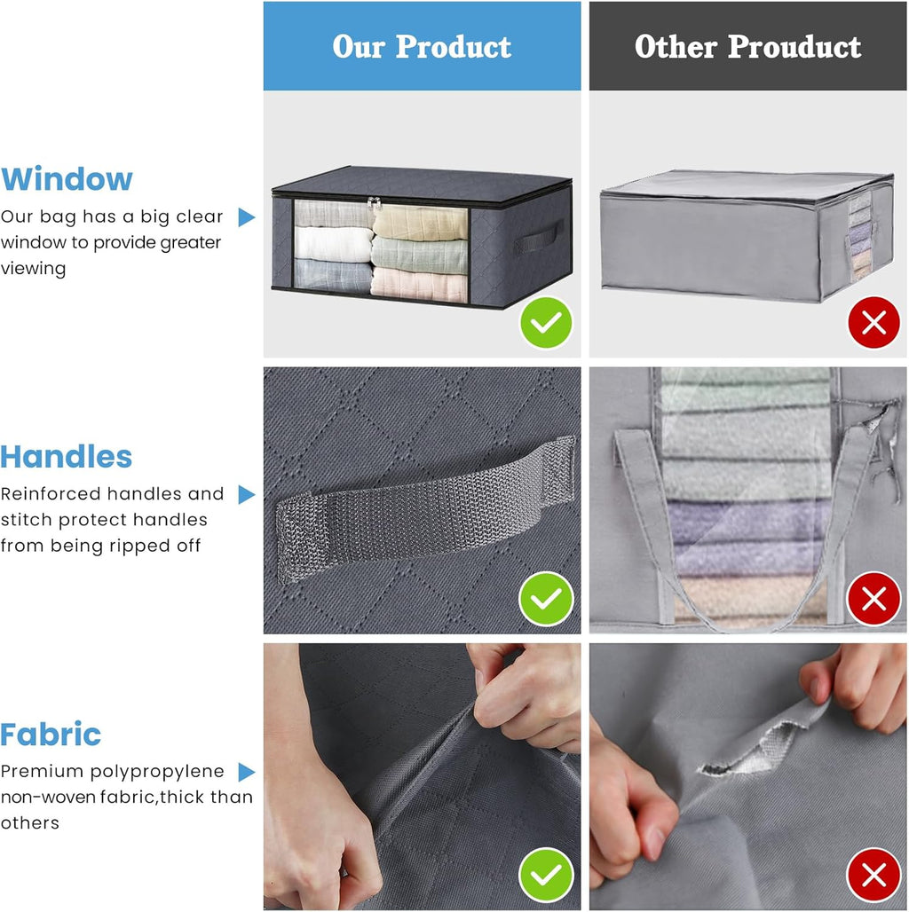 HomeHacks 6-Pack Clothes Organizer Storage Bags Foldable Storage Box with Large Clear Window Sturdy