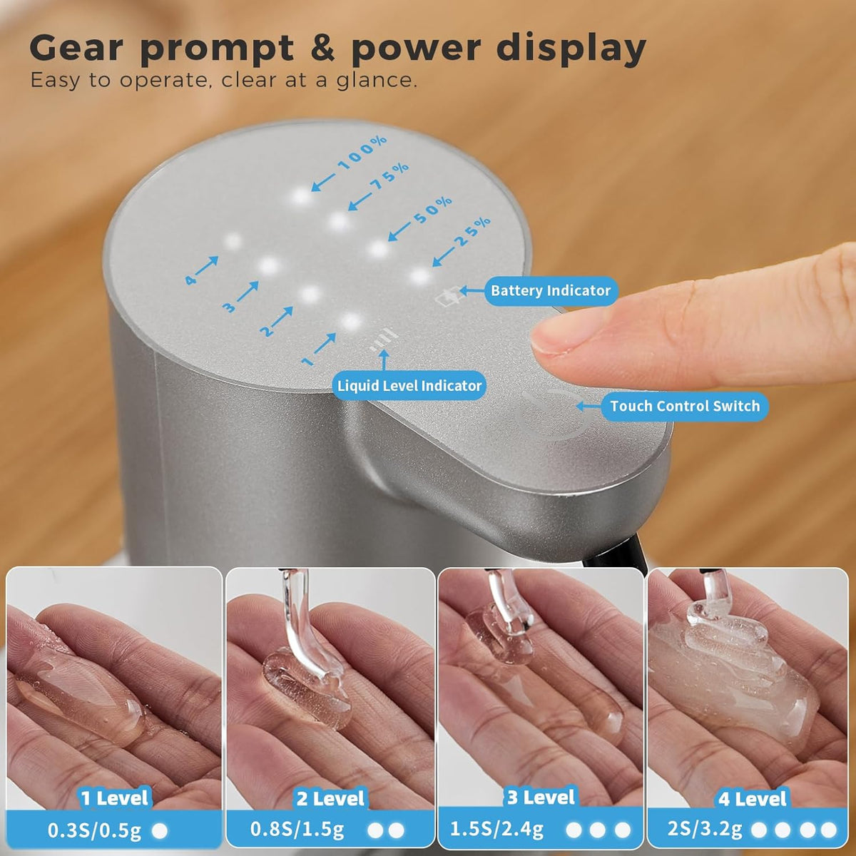 Automatic Liquid Soap Dispenser, 17oz/500ml Touchless Rechargeable with 4-Level Adjustable & IPX5