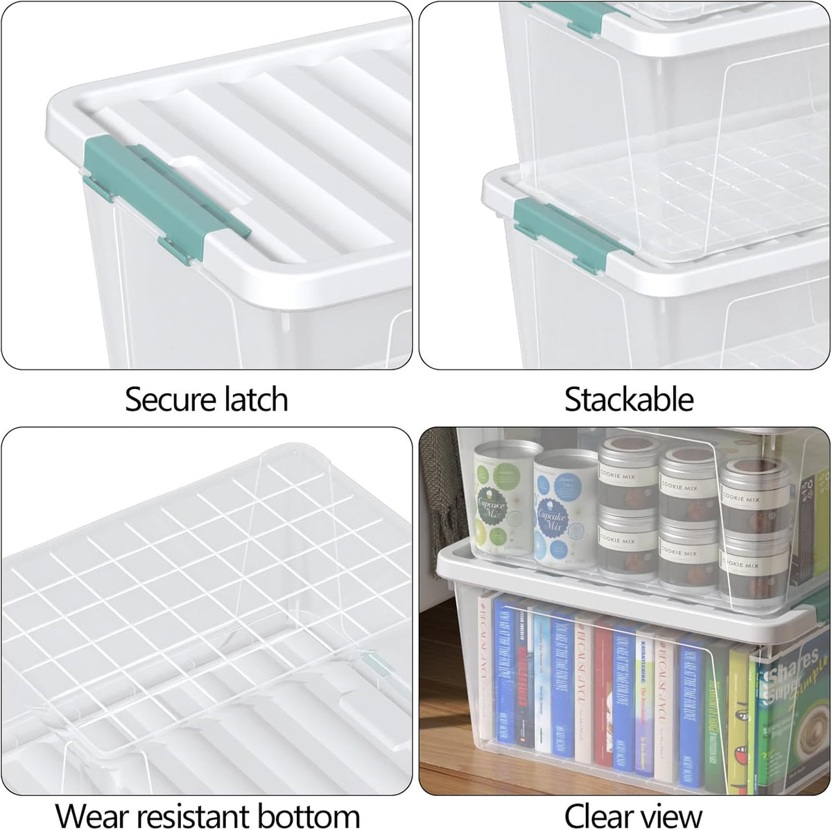 Zopnny 6-Pack 35 Quart Plastic Latch Storage Box with Lid, Stackable Latching Storage Bin, Clear