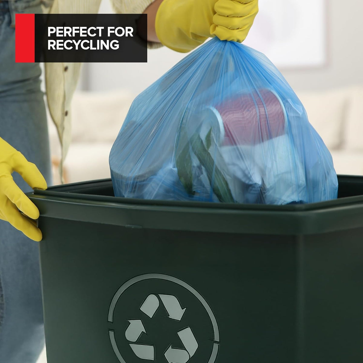 Heavy-Duty Blue Recycling Bags, 120-Pack Blue Garbage Bags For Recycling | 33-Gallon Capacity|