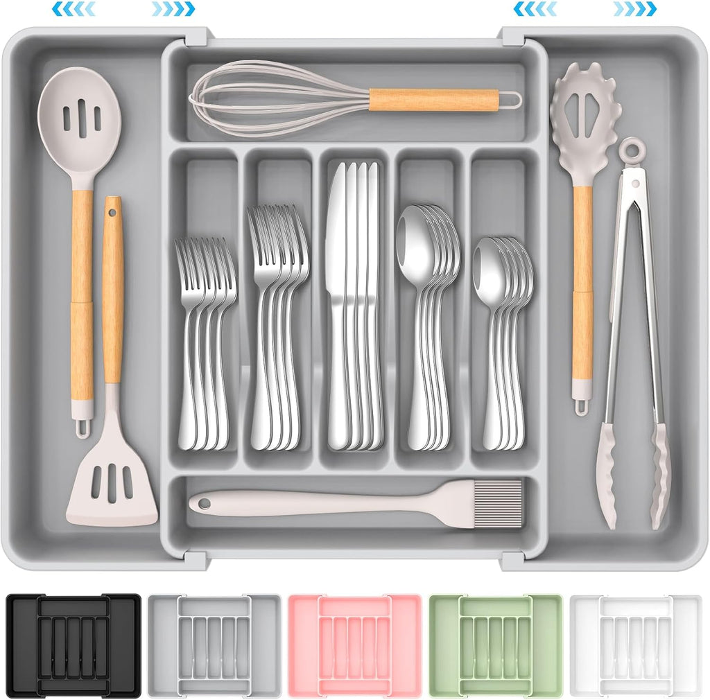 Extra Large Expandable Silverware Organizer, BPA-Free Food-Safe Cutlery Flatware Organizer, Kitchen