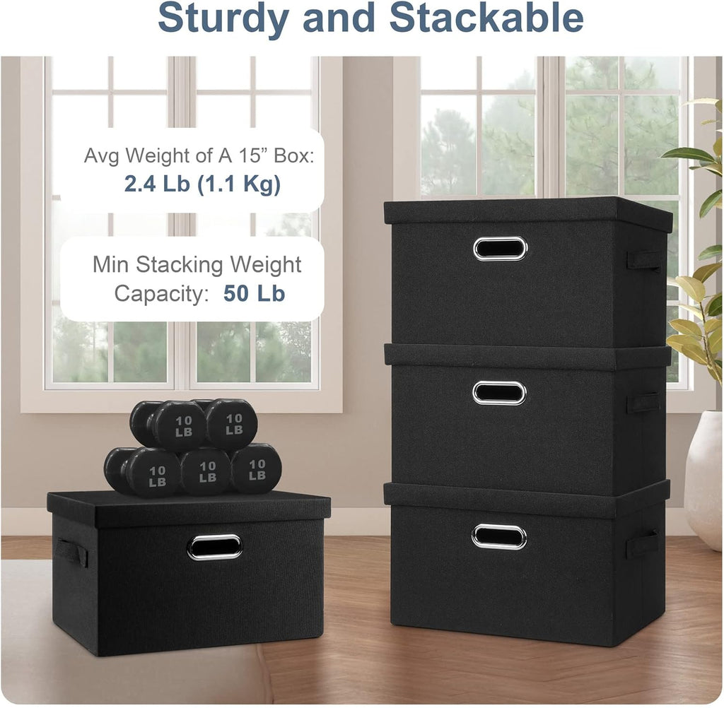 Medium 15" 21 Quart Collapsible Stackable Storage Bins with Lids, 1 Pack Black Foldable Fabric