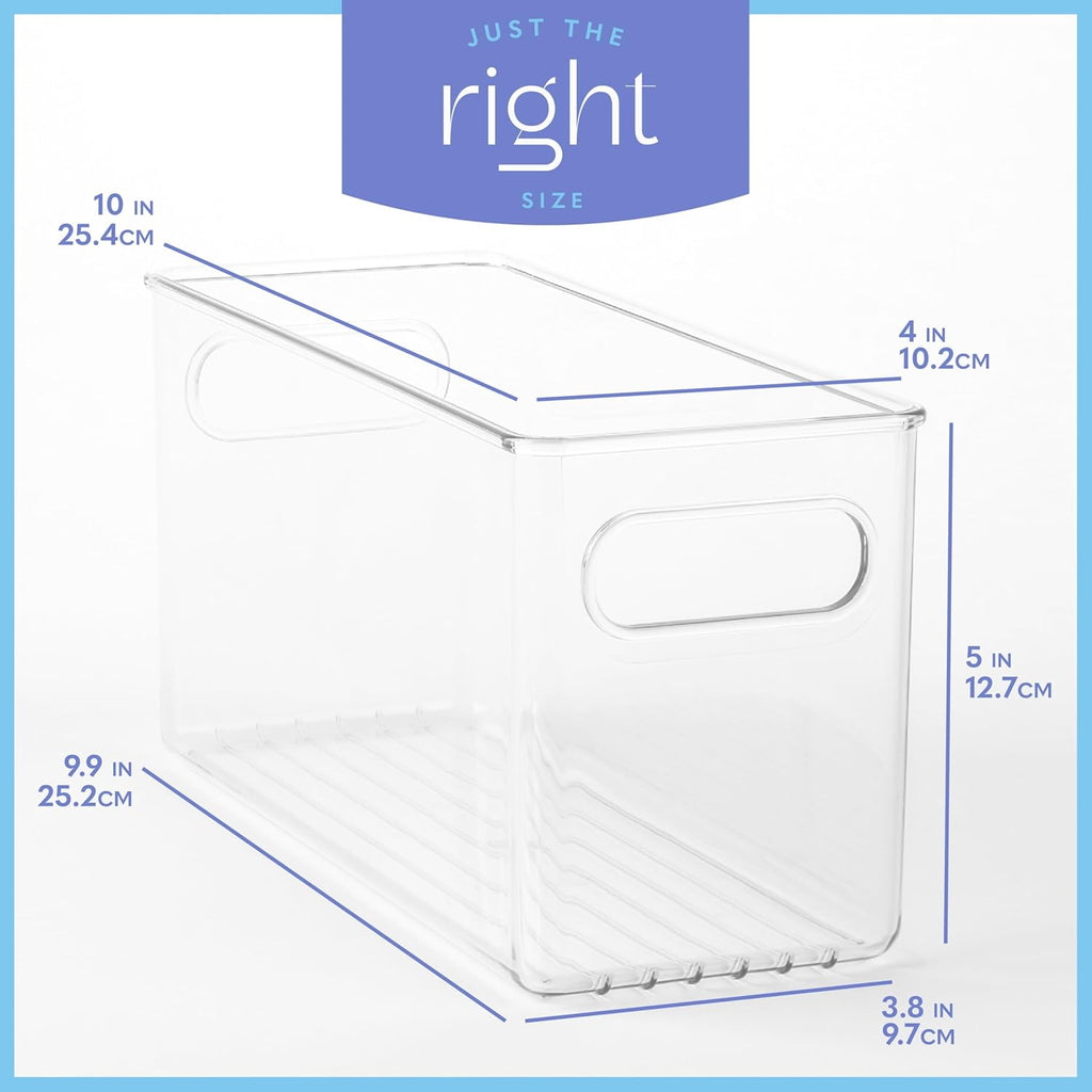 Plastic Food Storage 4 Pack Clear Container Bin with Handles for Organizing Kitchen, Pantry