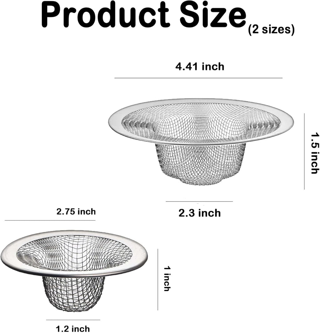 12PCS Stainless Steel Slop Basket Filter Trap, 2.75" & 4.41" Mesh Sink Drain Strainer Screen