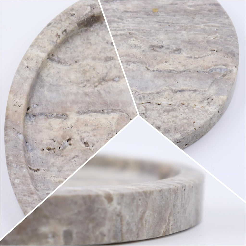 Natural Marble Tray, Oval Vanity Decorative Tray for Bathroom Counter, Countertop Stone Organizer