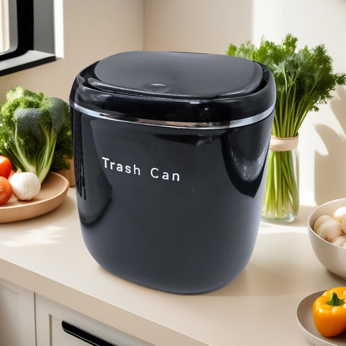 0.8 Gallon Desktop Mini Trash Can with Push-Open Lid, Small Waste Baskets Includes 50 Free Bags