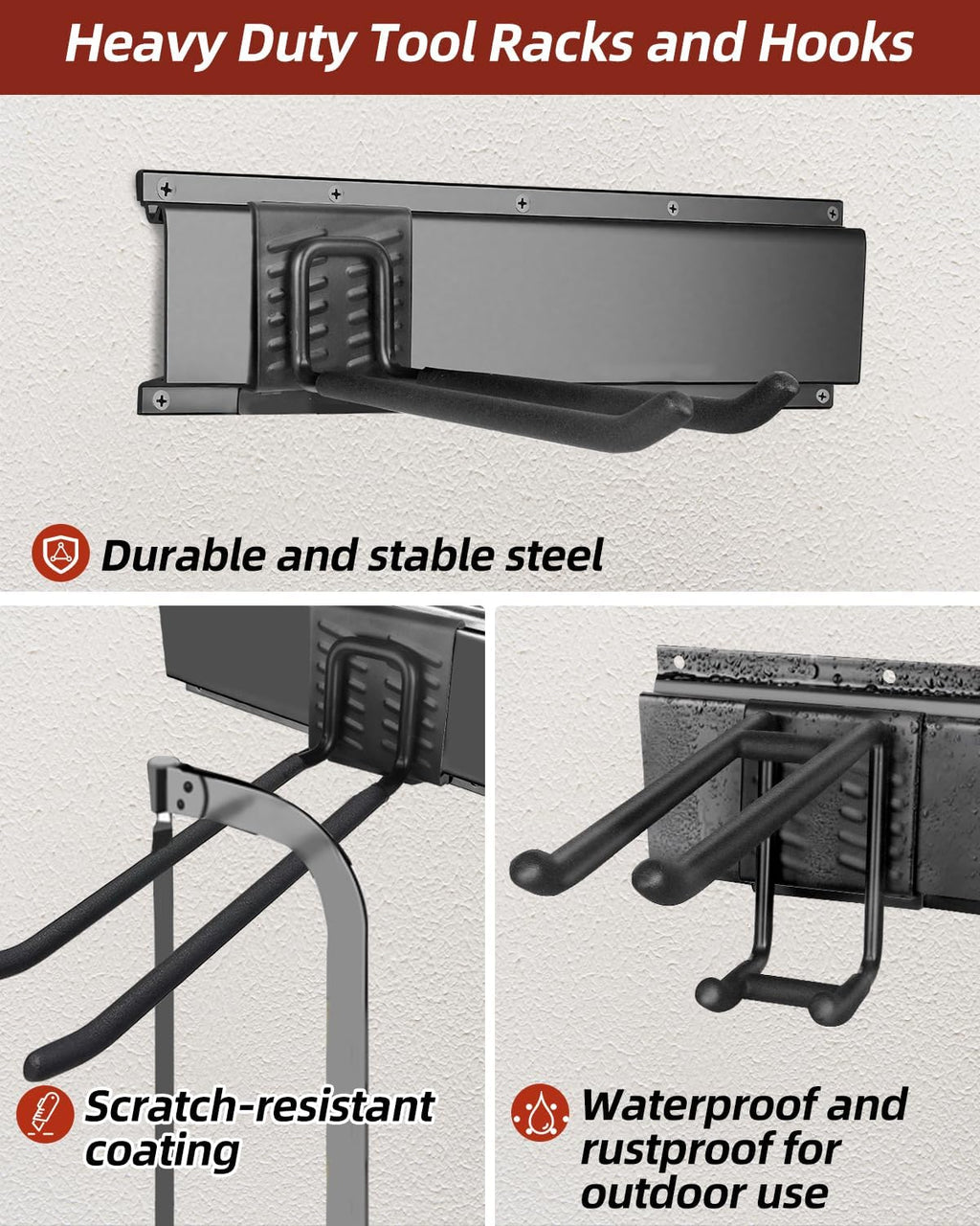 48-Inch Garage Storage Tool Organizer with 8 Hooks - Heavy Duty Metal Rack for Garage Organization