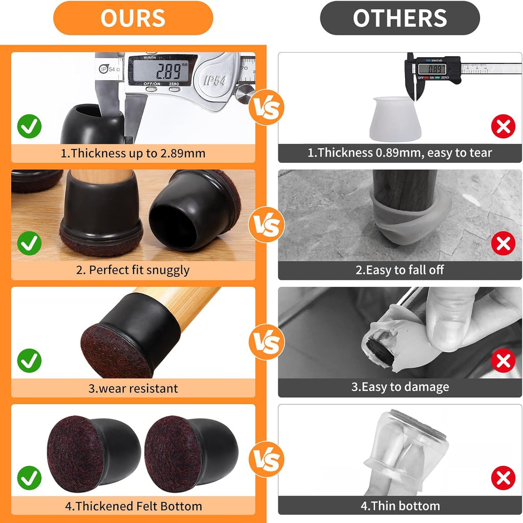 Ezprotekt 8 Pcs Extra Large Chair Leg Protectors with Felt, Silicone Felt Furniture Pads, Floor