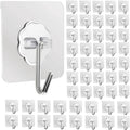 DDMY Hooks for Hanging, 50 Pack Wall Hooks 50lb(Max) Transparent Reusable Waterproof Adhesive Hook