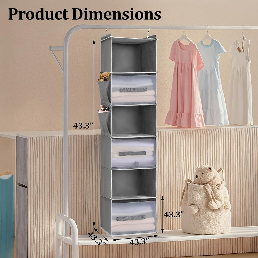 6-Tier Hanging Closet Organizer with 3 Drawers and Side Pockets – Multi-Functional Storage for
