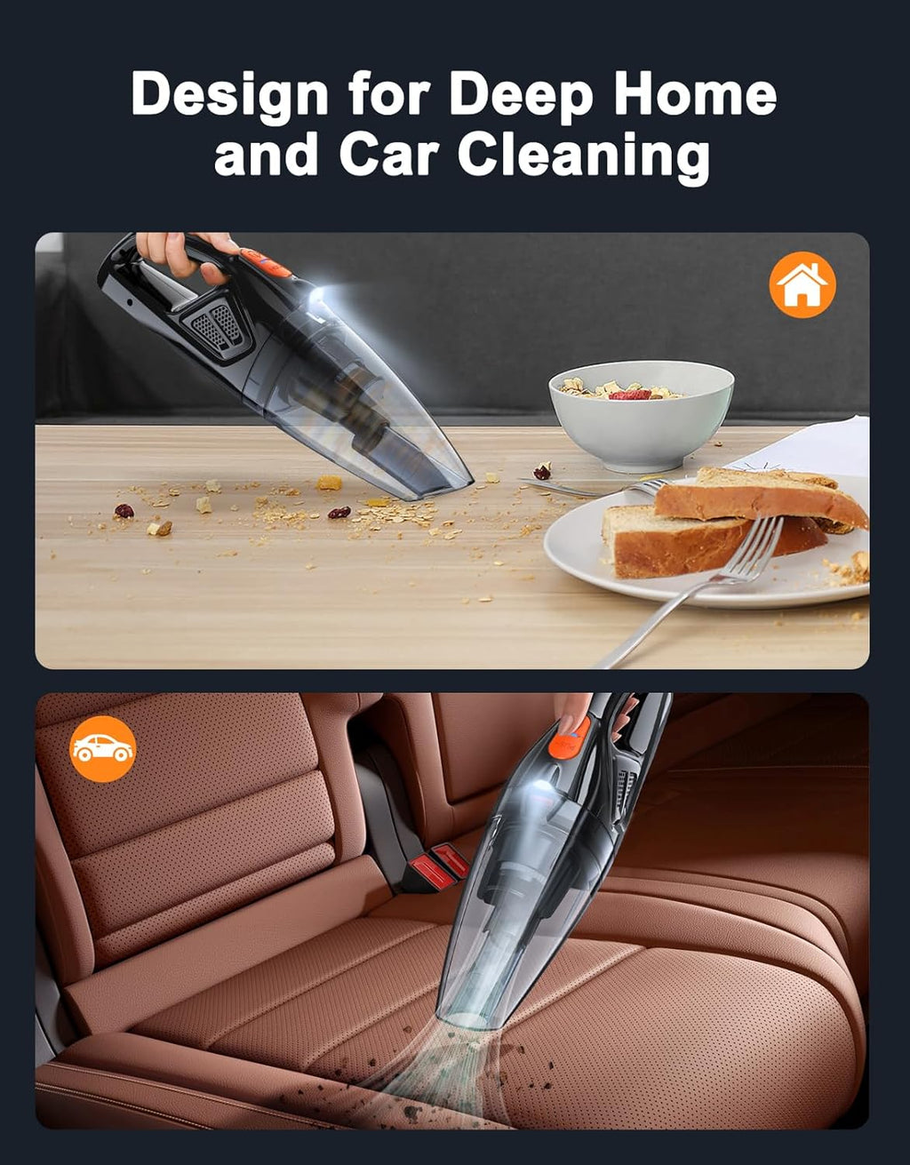 Handheld Vacuum Cordless Rechargeable 9KPA - [2H Fast Charging Dock] Portable Car Vacuum Cleaner