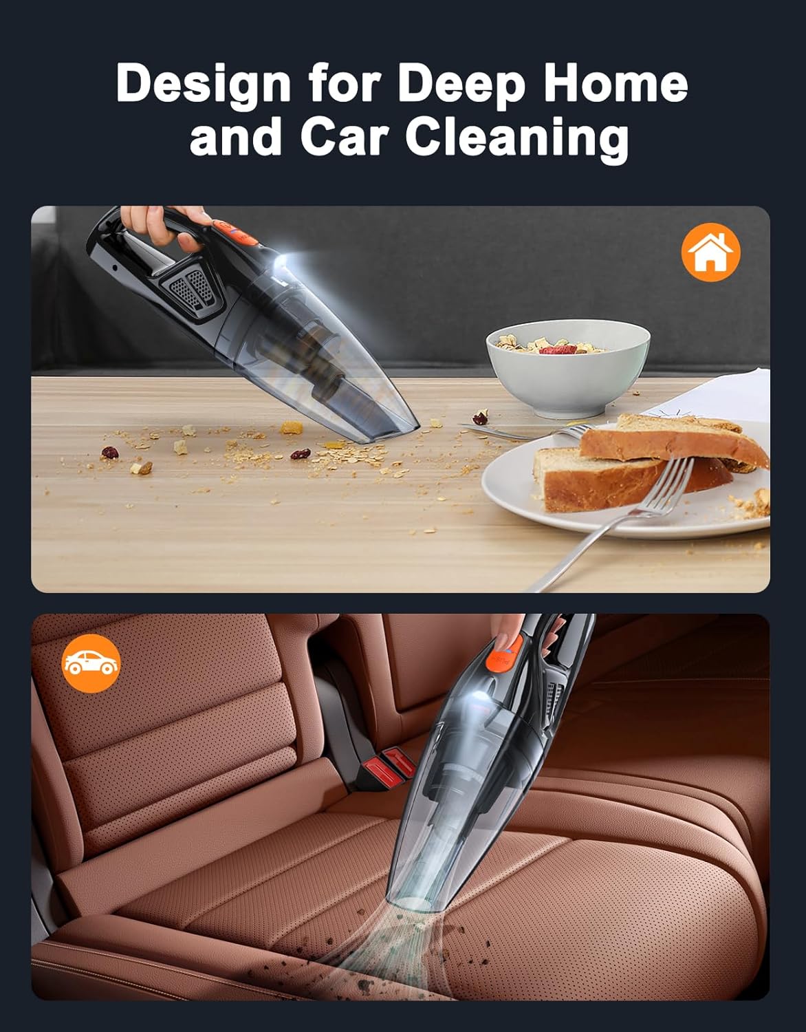Handheld Vacuum Cordless Rechargeable 9KPA - [2H Fast Charging Dock] Portable Car Vacuum Cleaner