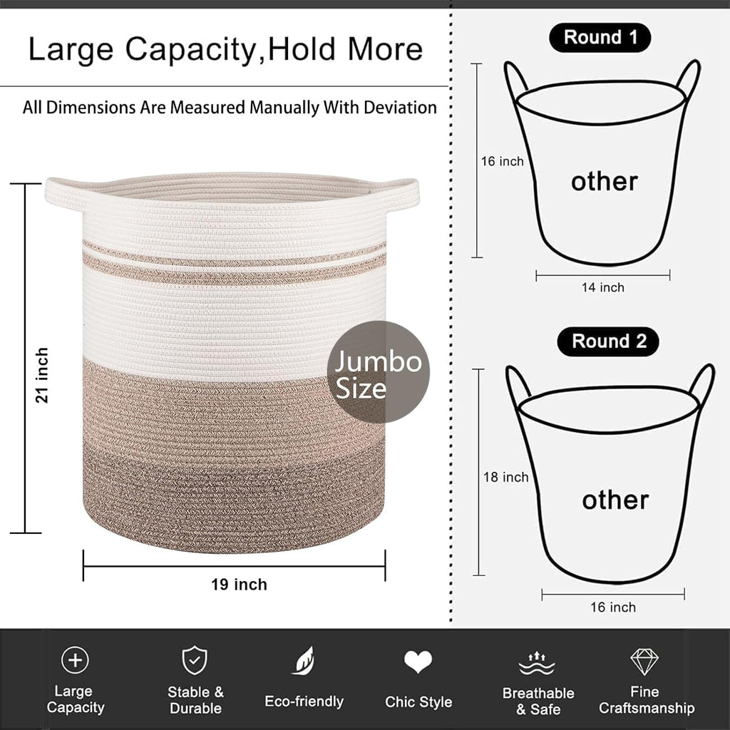 OIAHOMY 100L Laundry Hamper - Storage Basket with Handles, Decorative Woven Basket for Living Room