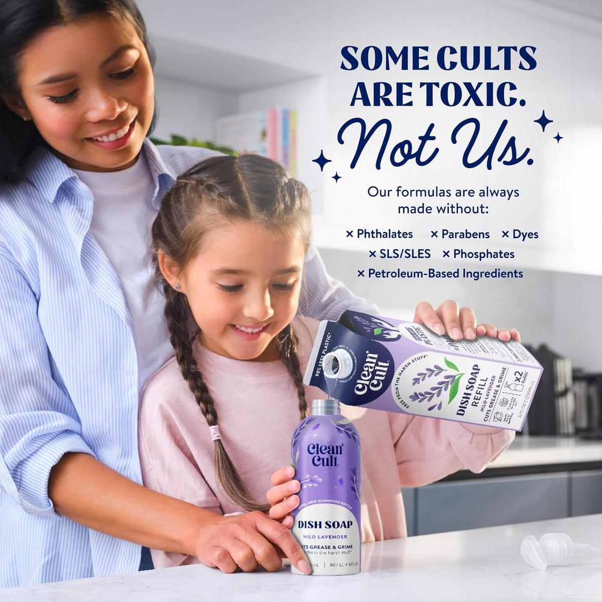 Cleancult Dish Soap Liquid Refills (32oz, 3 Pack) - Plant Based Cleaning Power - Dish Soap that