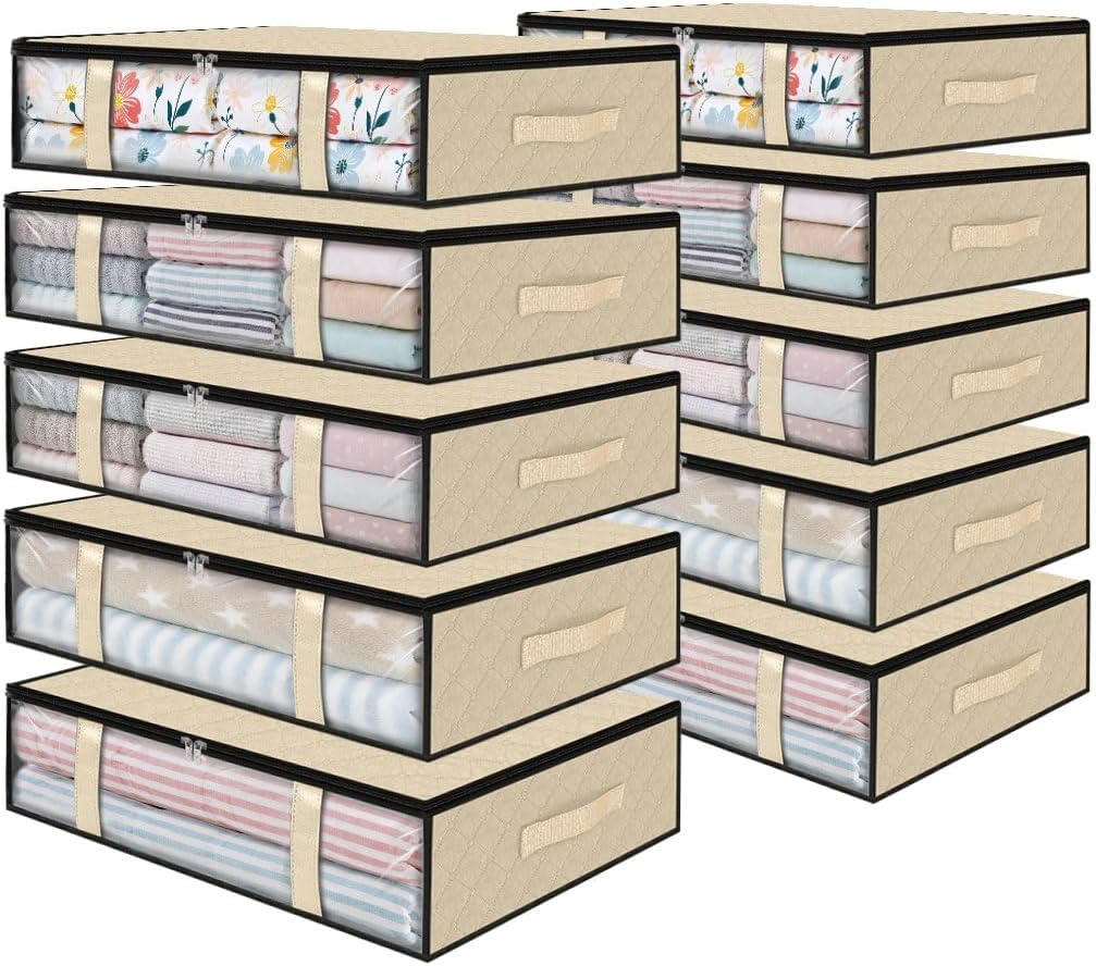 StorageRight Under Bed Storage Bins,10-Pack 40L Foldable Fabric Storage Bags with Transparent