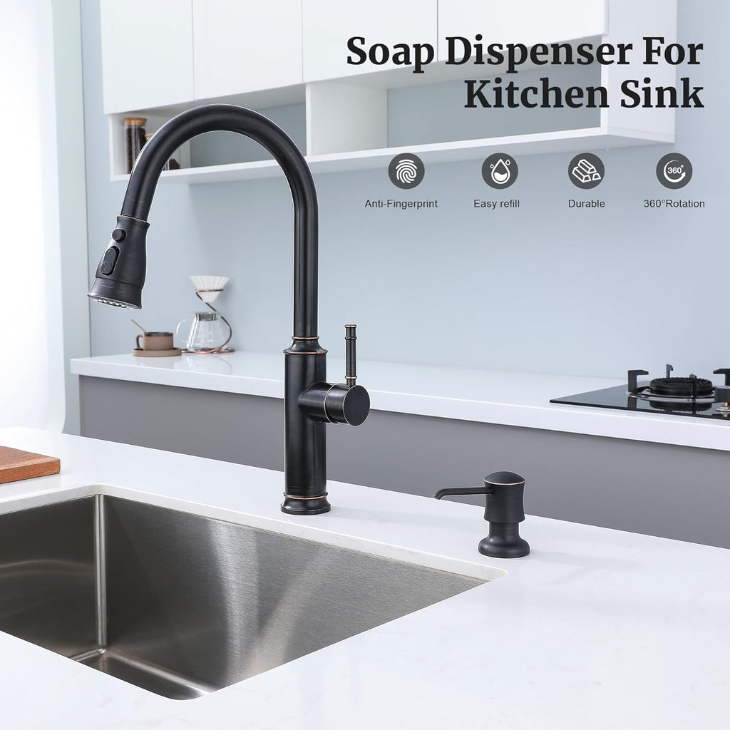 Soap Dispenser for Kitchen Sink (Oil Rubbed Bronze), Built-in and Refill-from-Top Design with