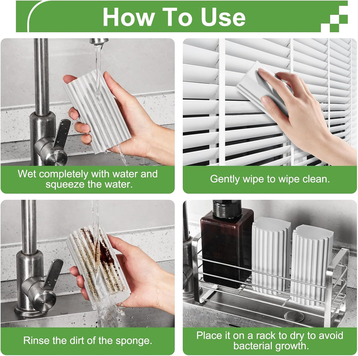 2-Pack Damp Clean Duster Sponge, Sponge Cleaning Brush, Duster for Cleaning Blinds, Glass