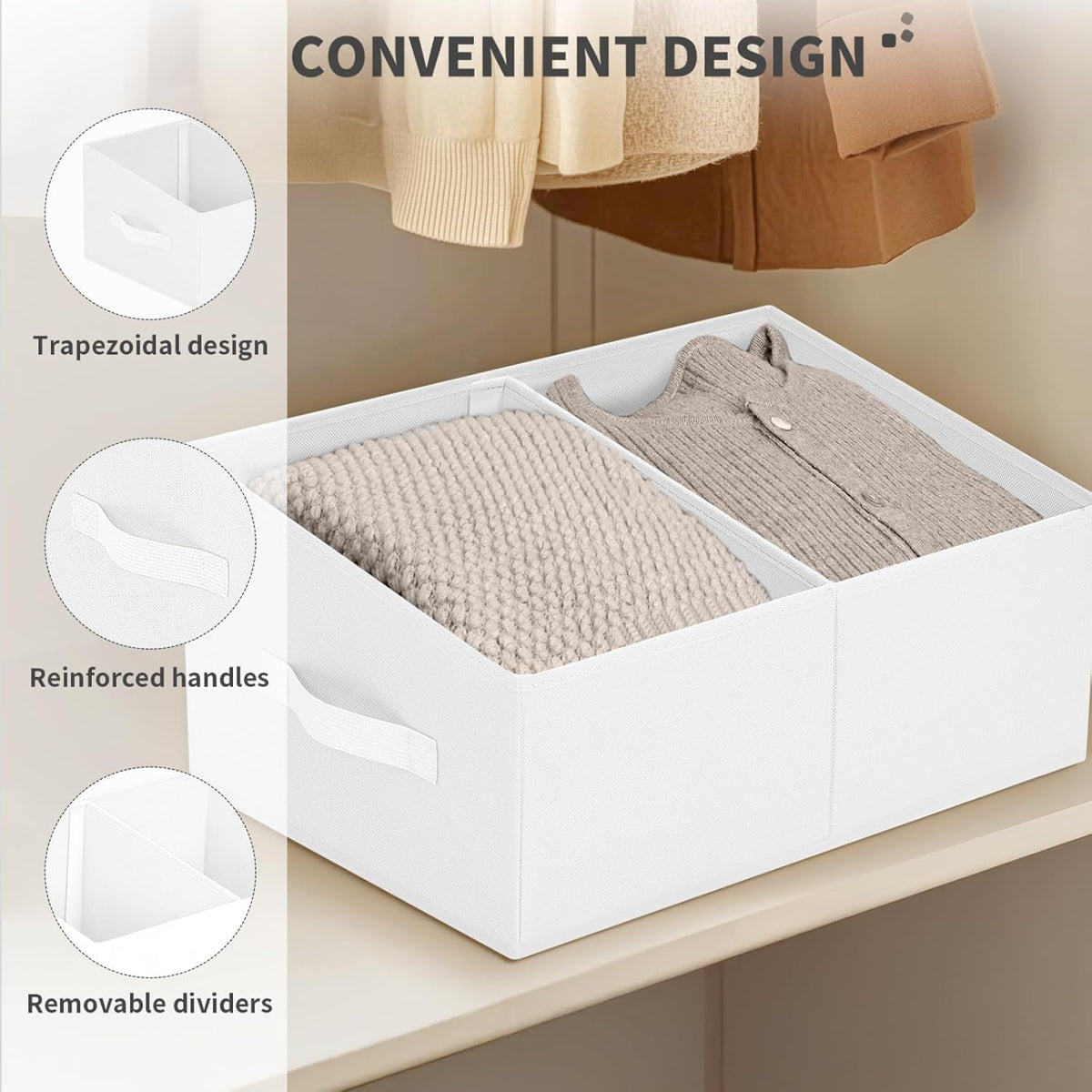 DIMJ Large Closet Shelf Organizer Bins 6 Packs with Handles and Divider, Fabric Trapezoid Storage