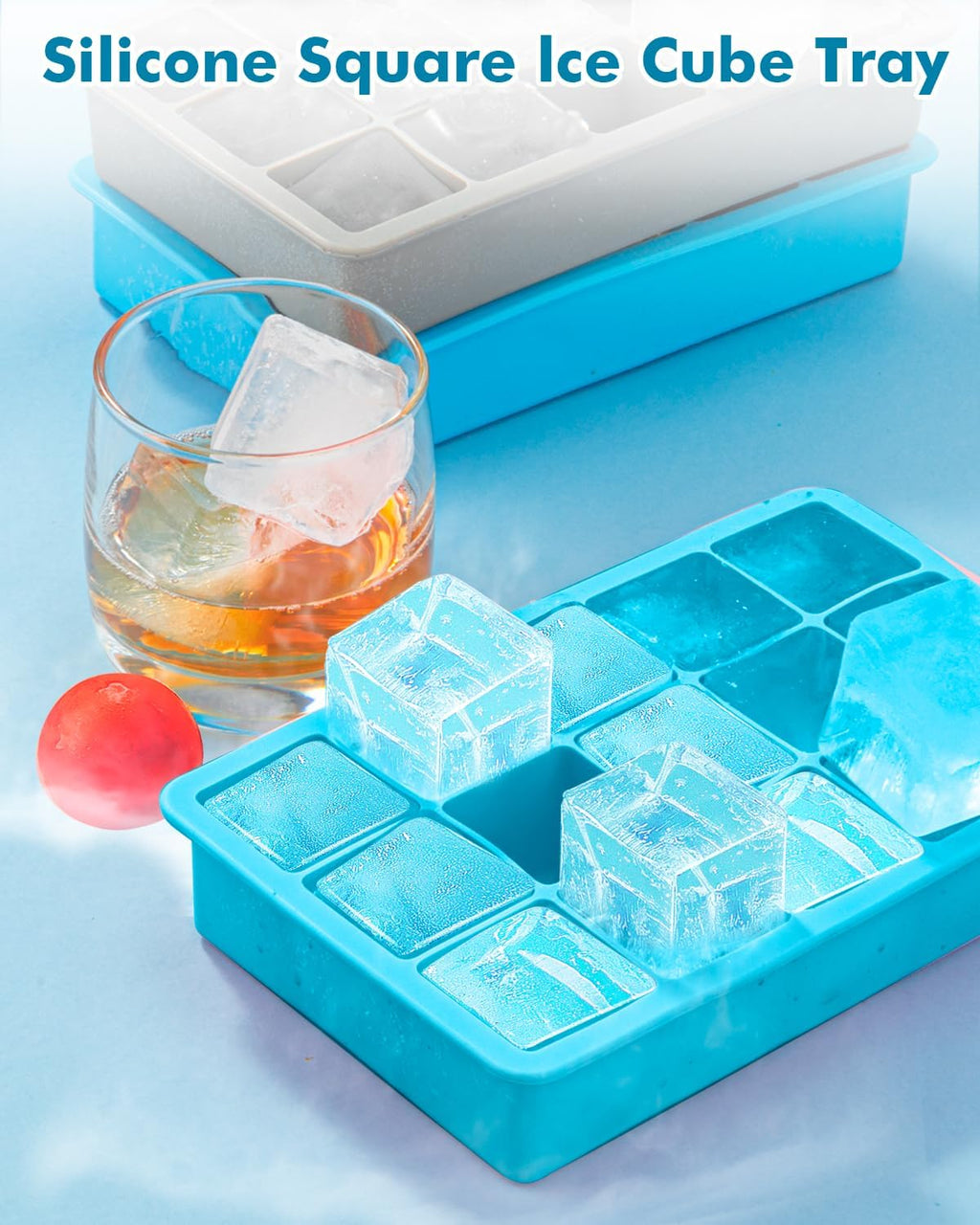 Silicone Ice Cube Trays for Freezer 2 Pack- Easy Release Square Ice Cubes Mold- Best Rubber Ice