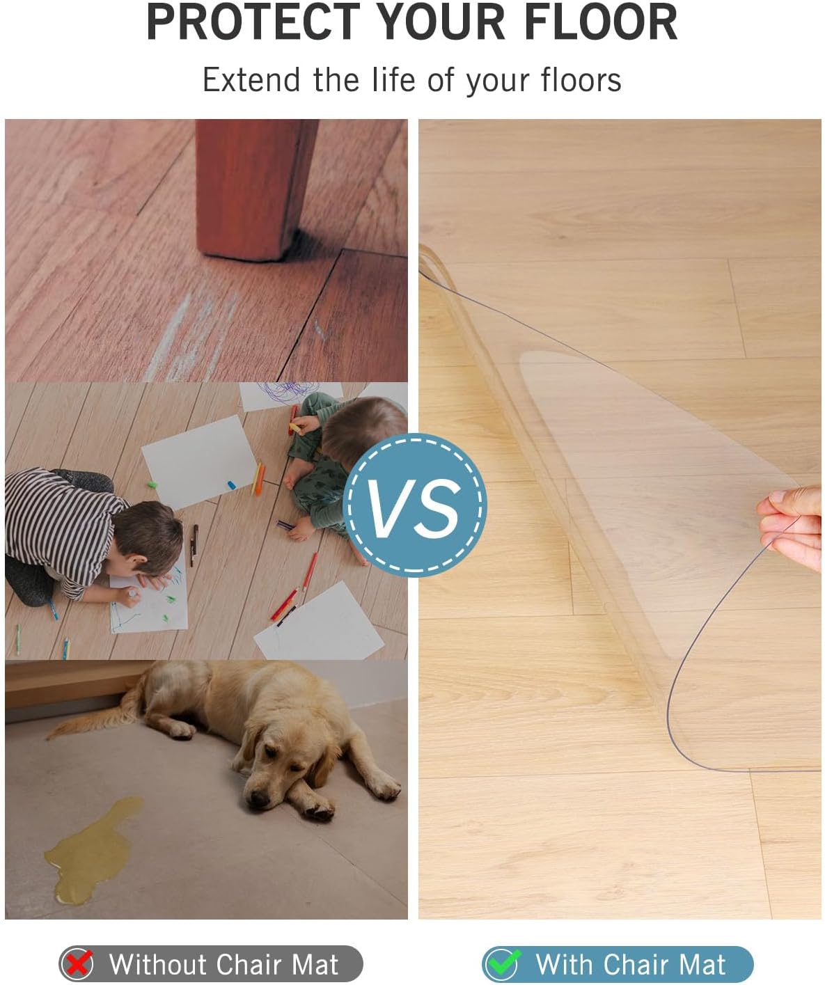 Area Mat for Hard Floors, 5'×7' Transparent PVC Area Rug for Home, Waterproof Durable Protector for
