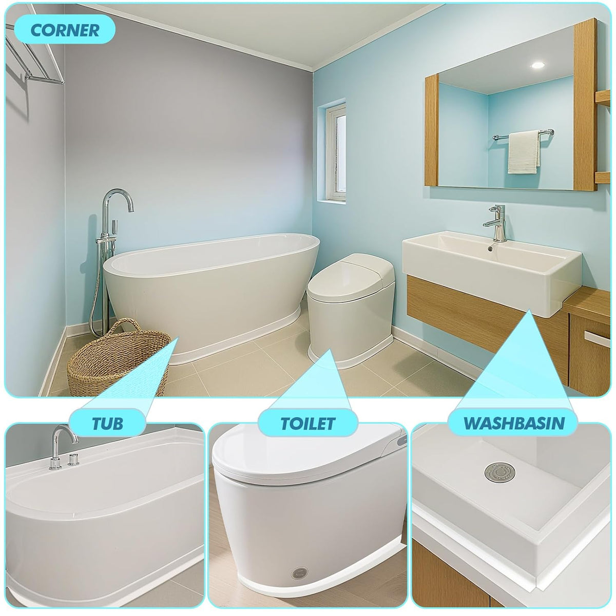 Maitys White Caulk Tape Waterproof Self Adhesive 12 Roll White Caulking Sealant Strips Bathroom