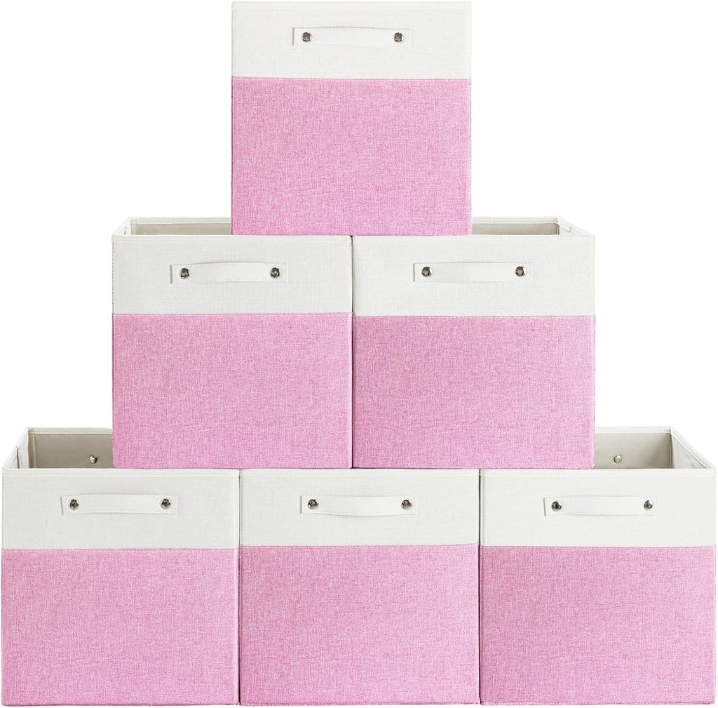 13 x 13 Inch Fine Linen Storage Bins with Handles，Fabric Cube Boxs，Collapsible Basket Organizers