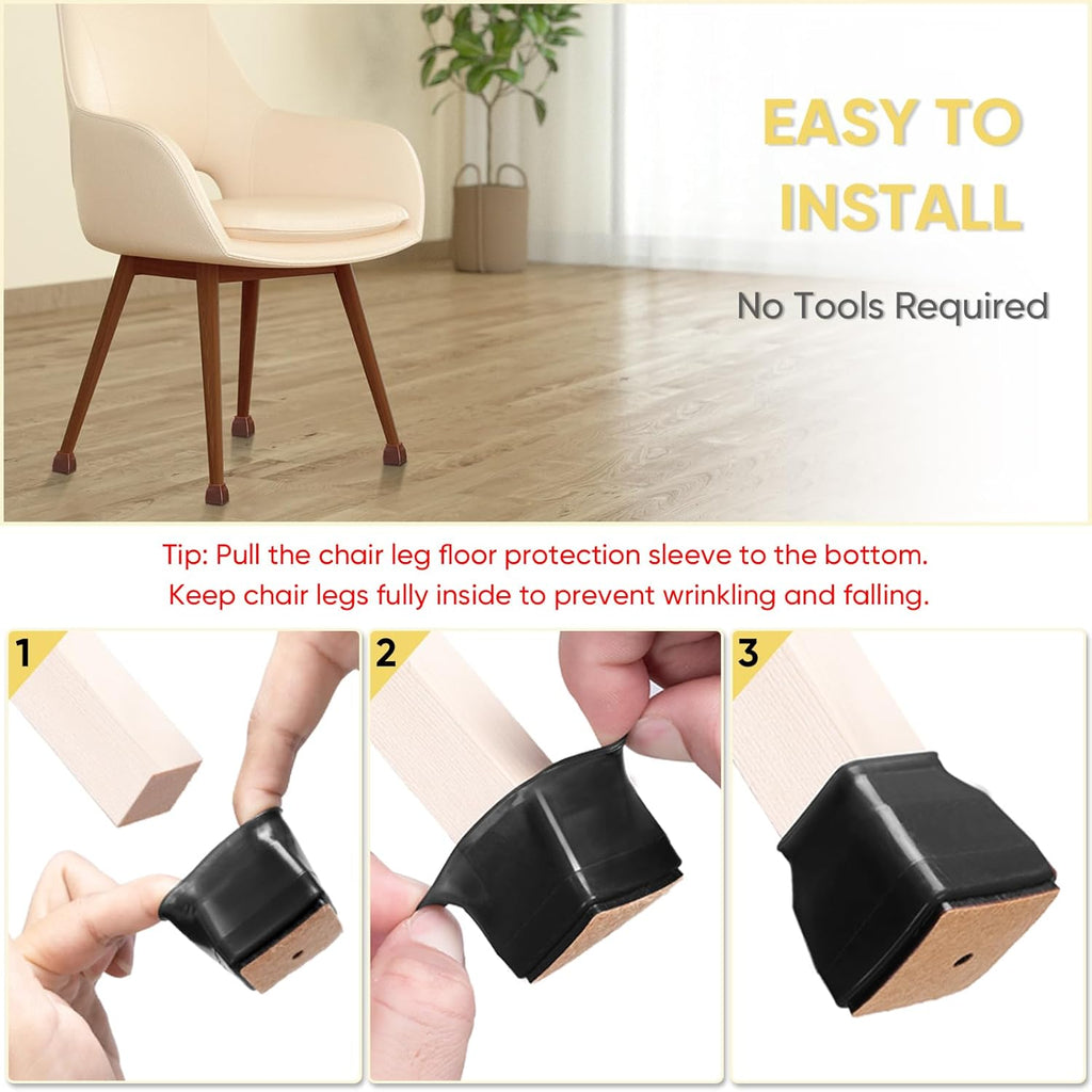 BALEINE 16 Pack Silicone Chair Leg Floor Protectors, Stool Leg Protectors Cap, Non-Slip Chair Leg