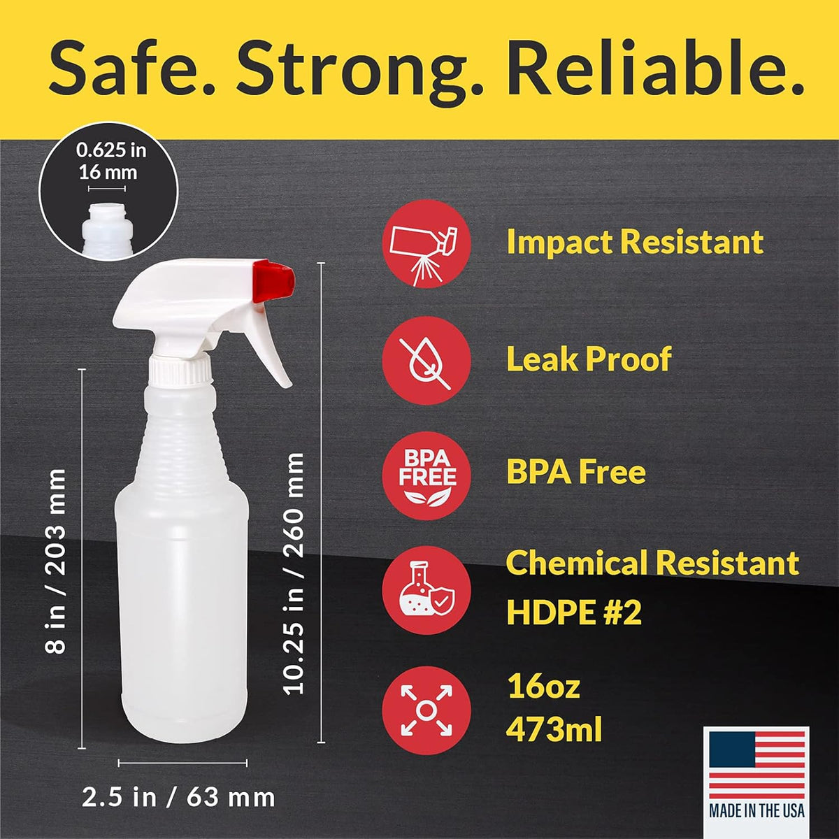 Pinnacle Mercantile Plastic Spray Bottles Leak Proof Technology Empty 16 oz Value Pack of 12 Made