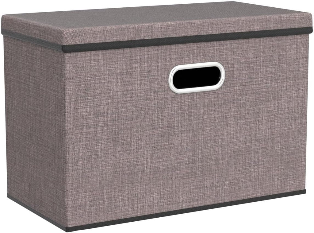 PRANDOM Large Collapsible Storage Bins with Lids [3-Pack] Linen/Cotton Blend Foldable Storage Boxes