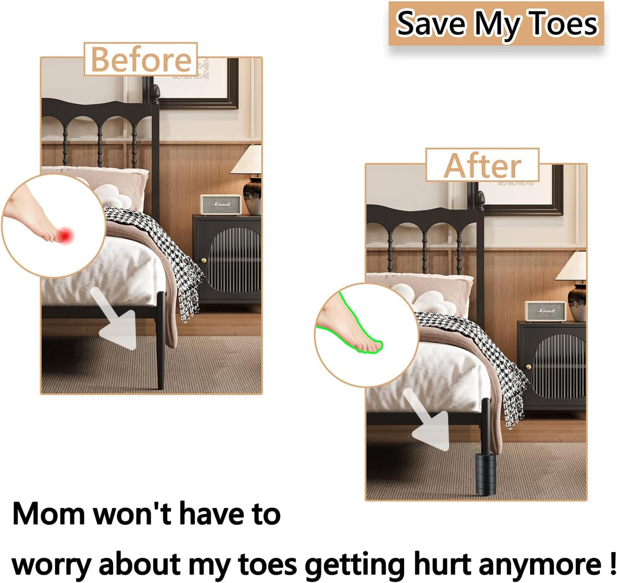 8 Pcs Bed Frame Toe Protectors, Non-Adhesive Bed Frame Leg Covers for Toe Savers, Toe Cushion for