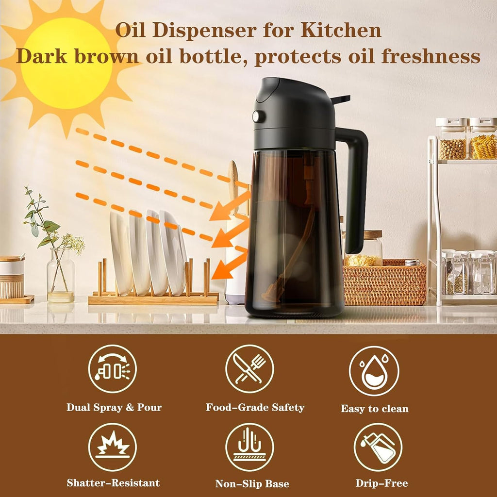 2-in-1 Glass Oil Dispenser & Sprayer - 16oz/470ml Leakproof Olive Oil Sprayer Bottle for Cooking