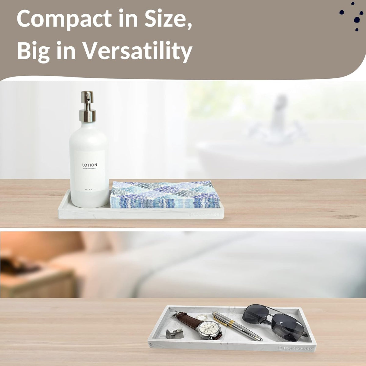 Countertop and Vanity Tray - 2 PC Large 11.7" Silicone Bathroom Trays, Counter Organizer, Dish Soap