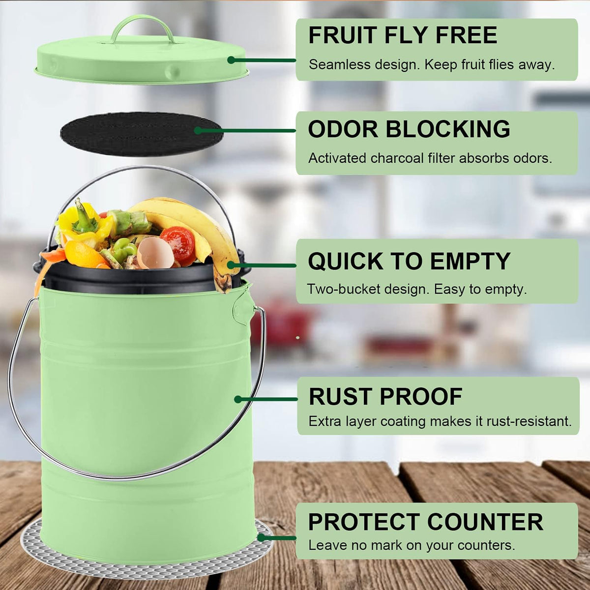 Compost Bin, LALASTAR Countertop Compost Bin with Lid, Kitchen Compost Container, Odorless Compost
