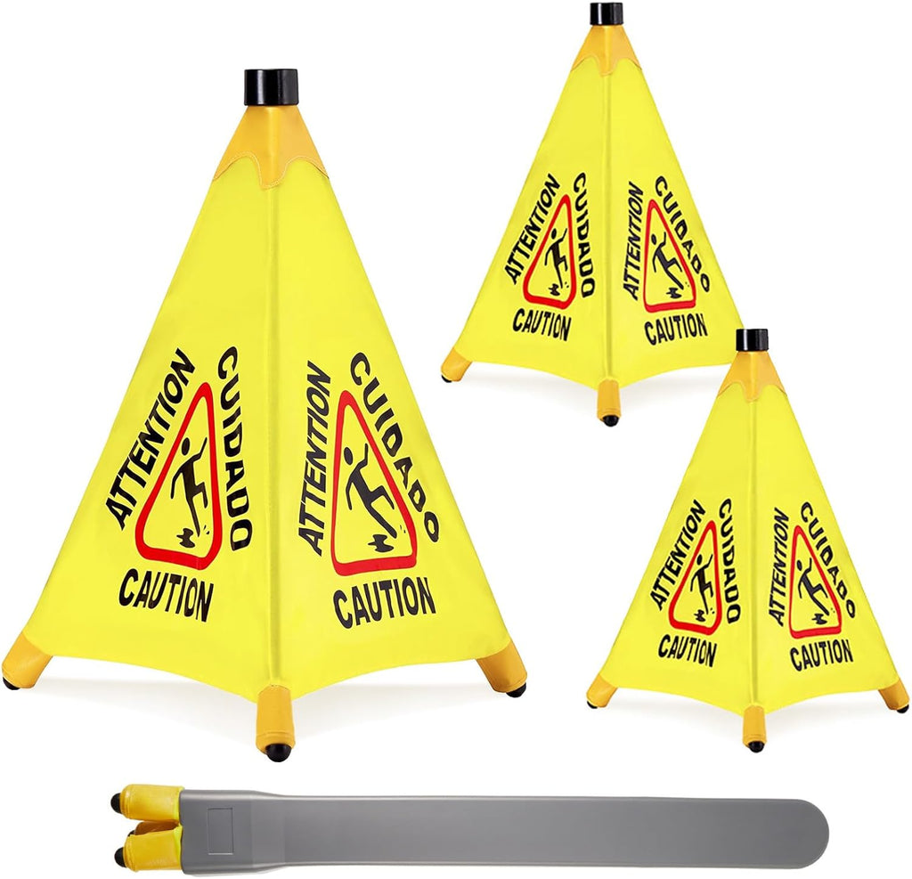 2 Pcs Pop up Wet Floor Sign with Storage Tube 20 Inch Wet Safety Signs Commercial Caution Safety
